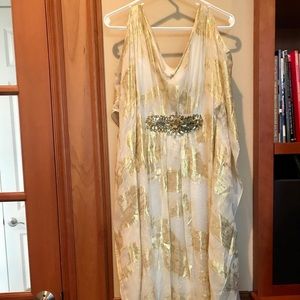 Badgley Mischka Gold and White Grecian Dress